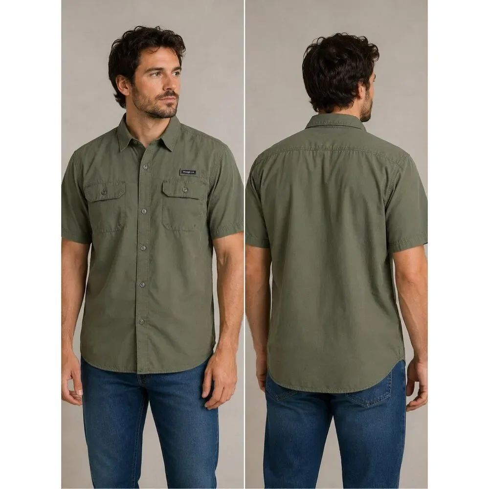 Wrangler Outdoor Button Front Shirt Men’s 2XL Olive Green Fishing Hiking